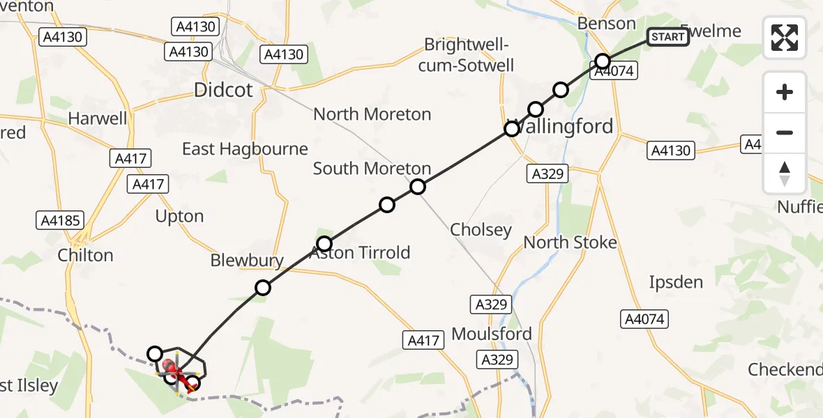 Flight route Air Ambulance Helicopter RAF Benson - East Ilsley, 05 October 2026, 10:26