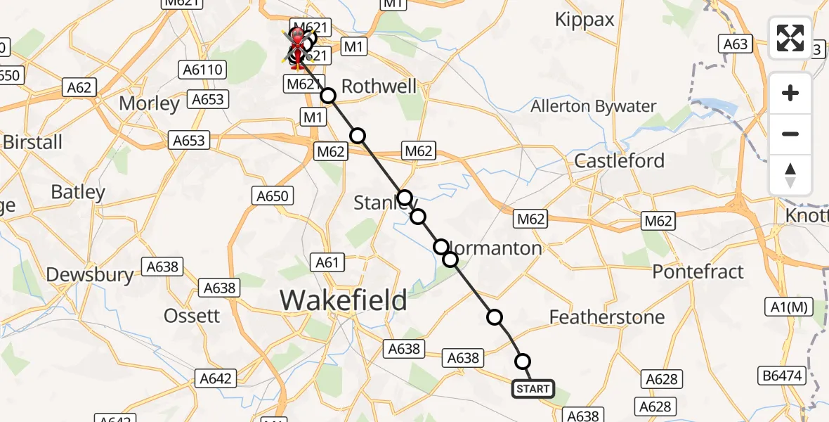 Flight route Air Ambulance Helicopter YAA Nostell Helicopter Port - Belle Isle, 05 October 2026, 12:39