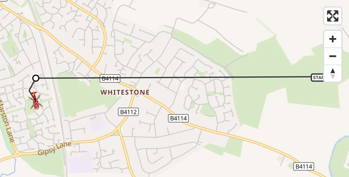 Flight route Air Ambulance Helicopter Bedworth - Nuneaton, 05 October 2026, 12:55