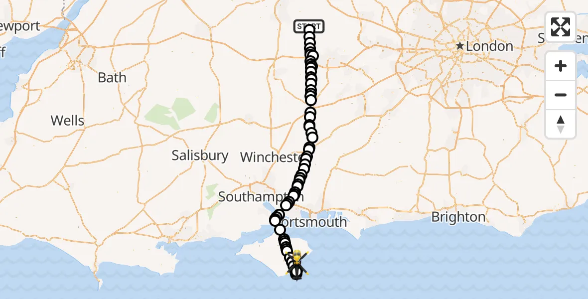 Flight route Police Helicopter Crowmarsh Gifford - Shanklin, 05 October 2026, 13:06