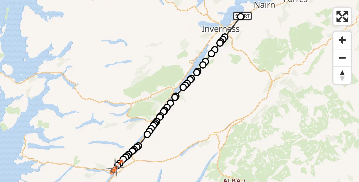 Flight route Coastguard Helicopter Inverness Airport - Torcastle, 05 October 2026, 13:21