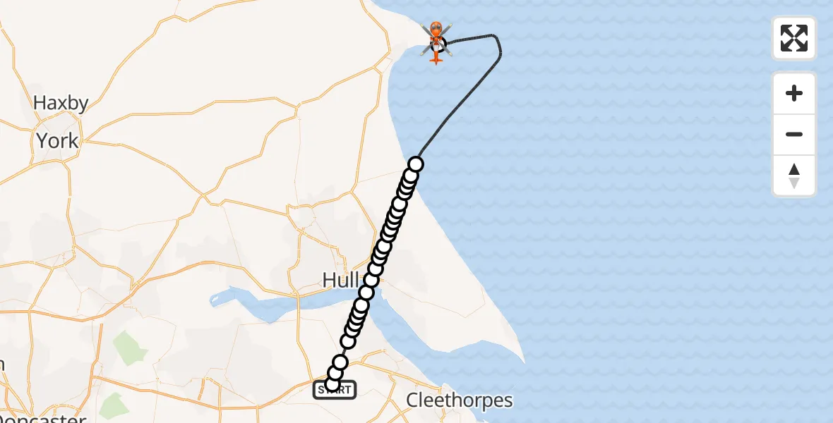 Flight route Coastguard Helicopter Humberside Airport - Flamborough, 05 October 2026, 13:44