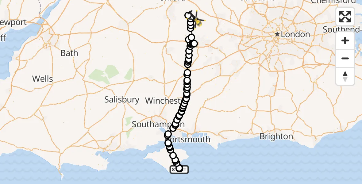 Flight route Police Helicopter Ventnor - Cookley Green, 05 October 2026, 13:52