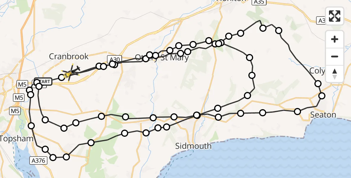 Flight route Police Helicopter Exeter International Airport - Rockbeare, 05 October 2026, 14:02
