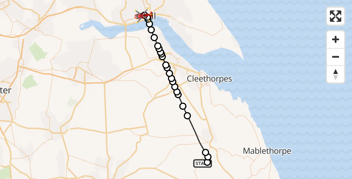 Flight route Air Ambulance Helicopter Belchford - Hull Royal Infirmary, 05 October 2026, 14:41