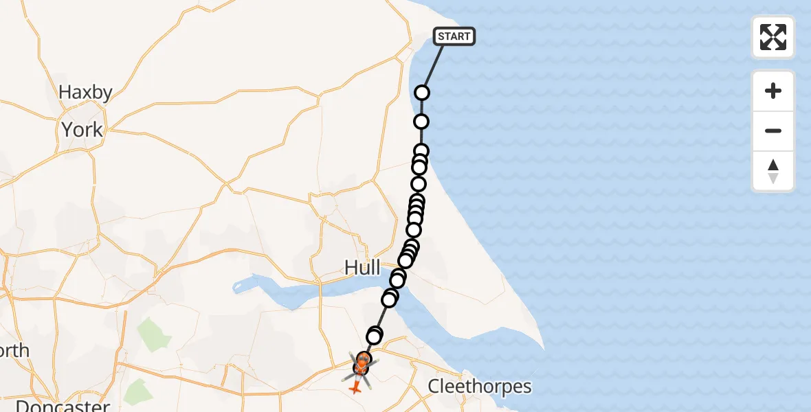 Flight route Coastguard Helicopter Flamborough - Humberside Airport, 05 October 2026, 15:03