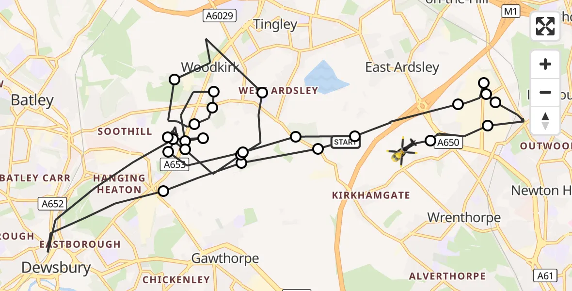 Flight route Police Helicopter East Ardsley - East Ardsley, 05 October 2026, 15:13
