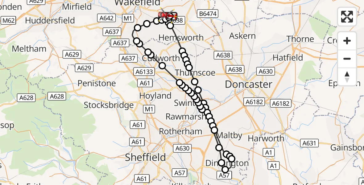 Flight route Air Ambulance Helicopter YAA Nostell Helicopter Port - YAA Nostell Helicopter Port, 05 October 2026, 15:20