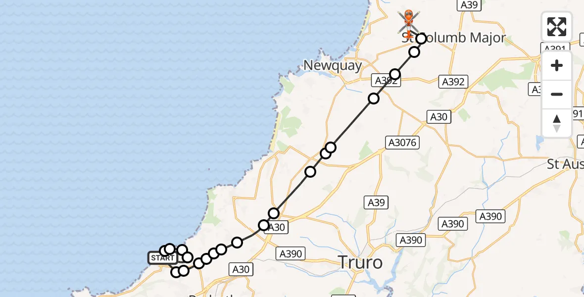Flight route Coastguard Helicopter Portreath - Cornwall Airport Newquay, 05 October 2026, 15:31