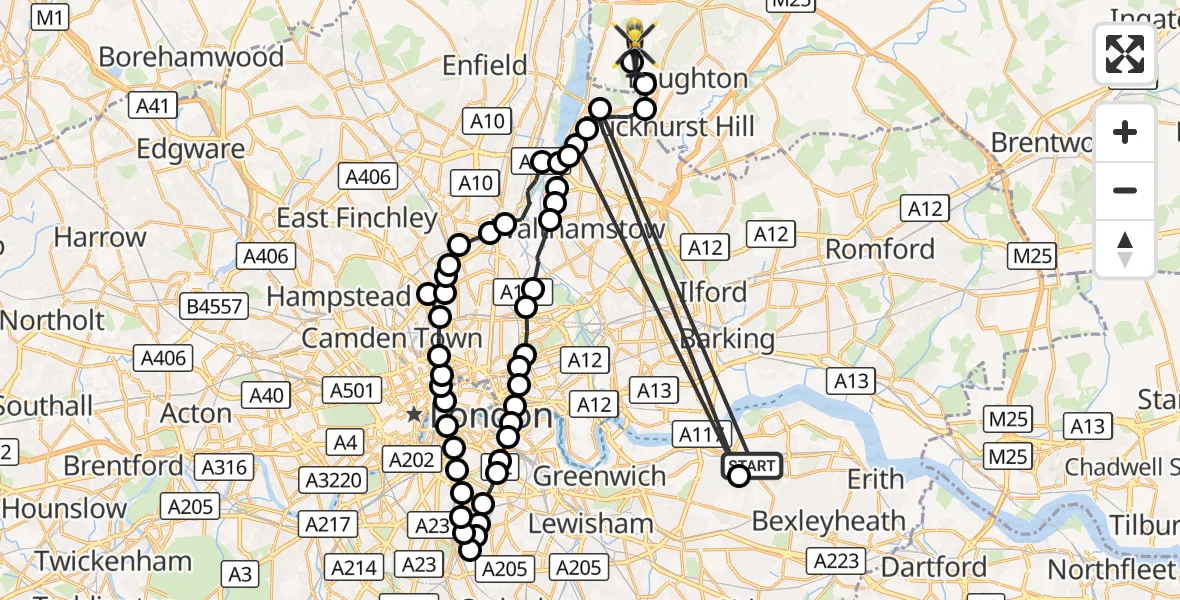 Flight route Police Helicopter Plumstead - Sewardstonebury, 05 October 2026, 15:52