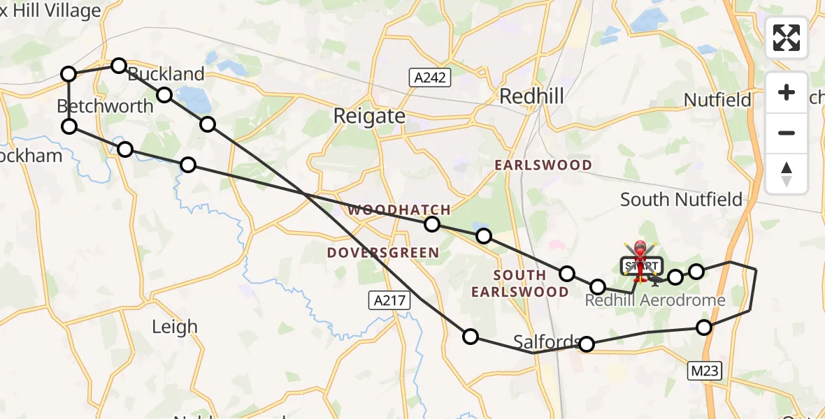 Flight route Air Ambulance Helicopter Redhill Aerodrome - Redhill Aerodrome, 05 October 2026, 16:09