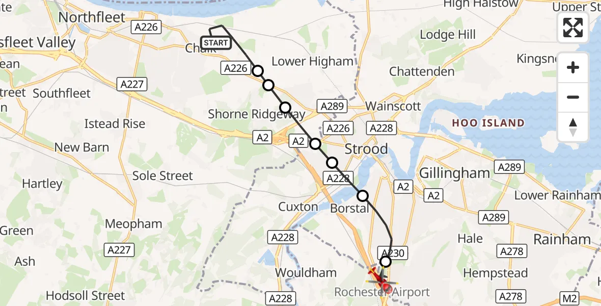 Flight route Air Ambulance Helicopter Gravesend - Rochester Airport, 05 October 2026, 16:12