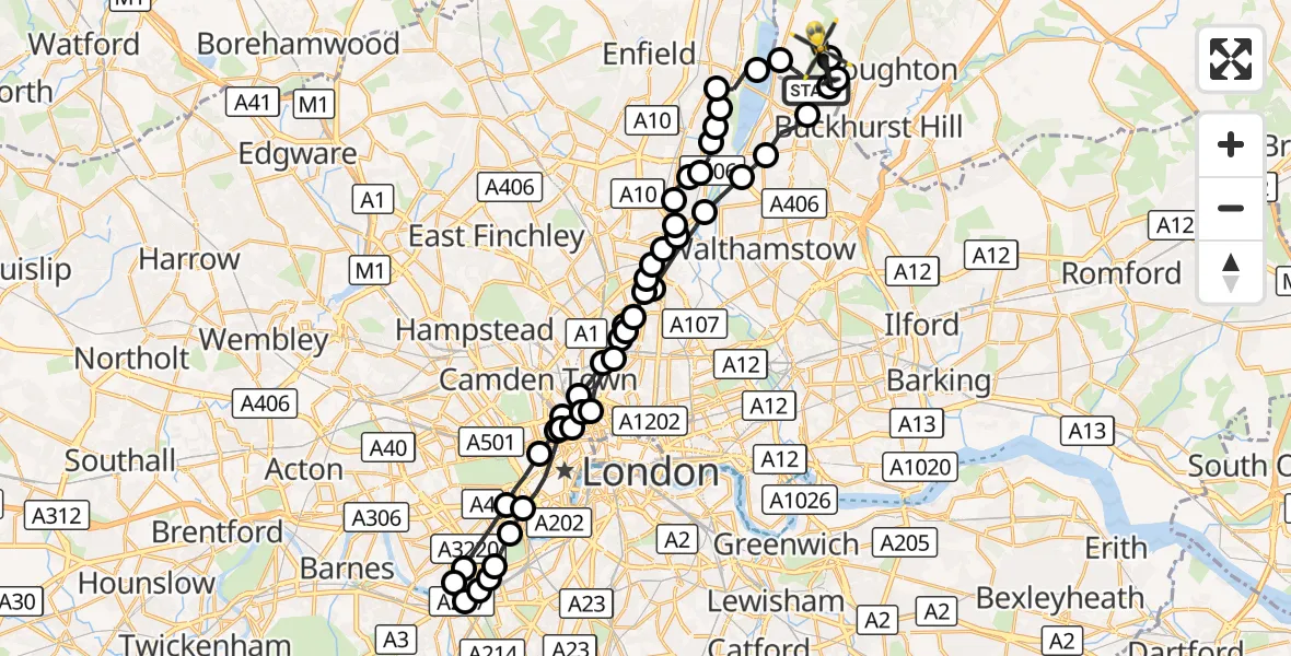 Flight route Police Helicopter Chingford - Sewardstonebury, 05 October 2026, 16:19
