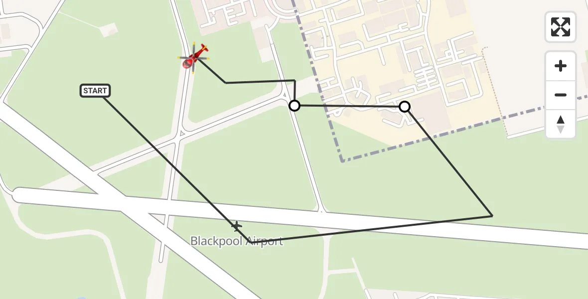 Flight route Air Ambulance Helicopter Blackpool Airport - Blackpool Airport, 05 October 2026, 16:24
