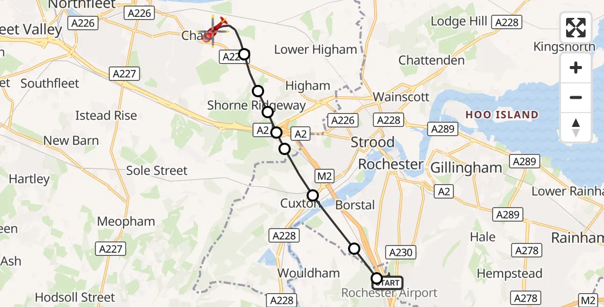 Flight route Air Ambulance Helicopter Rochester Airport - Gravesend, 05 October 2026, 16:30