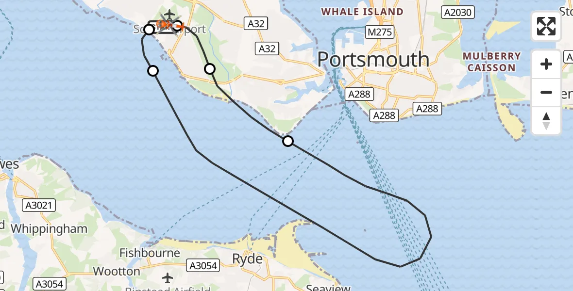 Flight route Coastguard Helicopter Solent Airport - Solent Airport, 05 October 2026, 16:34