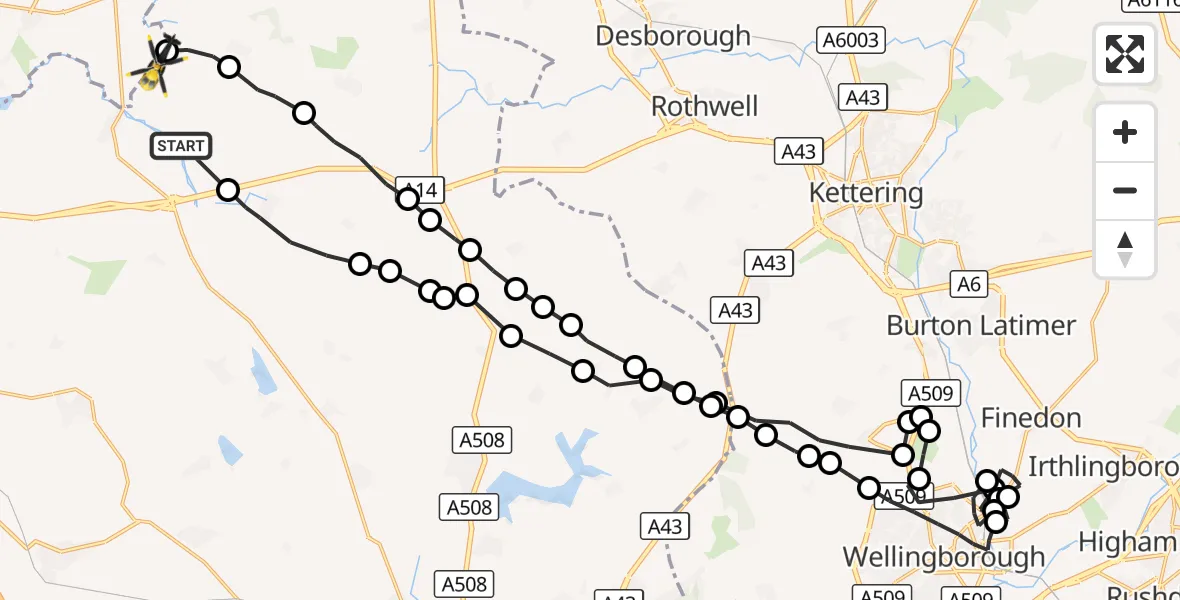 Flight route Police Helicopter Sulby - Harborough, 05 October 2026, 16:46