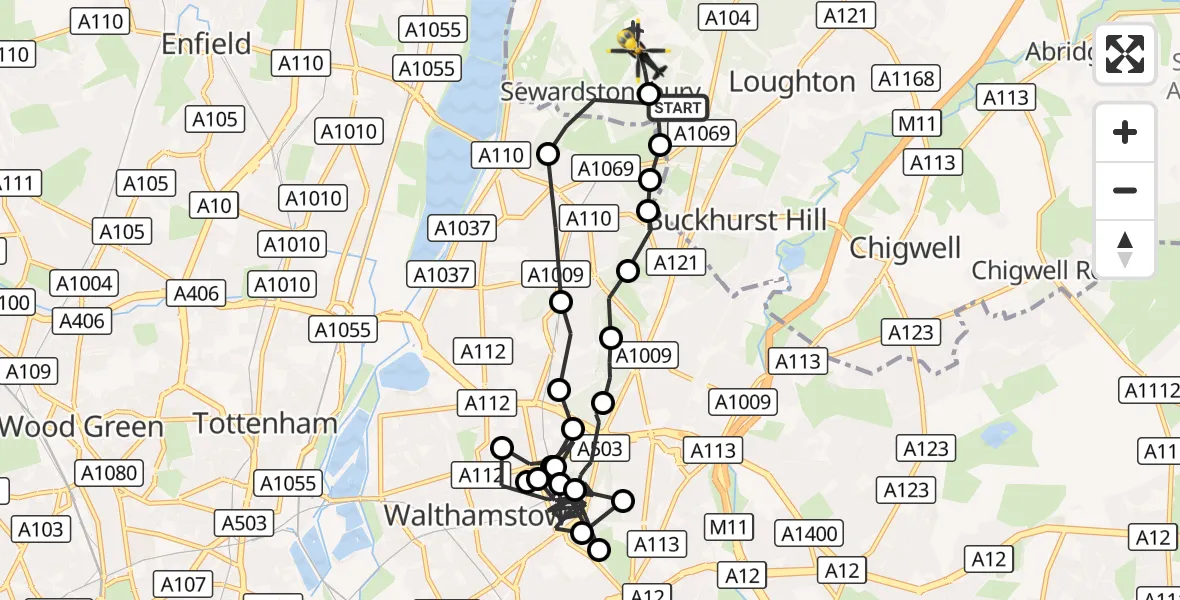 Flight route Police Helicopter Sewardstonebury - Sewardstonebury, 05 October 2026, 17:02