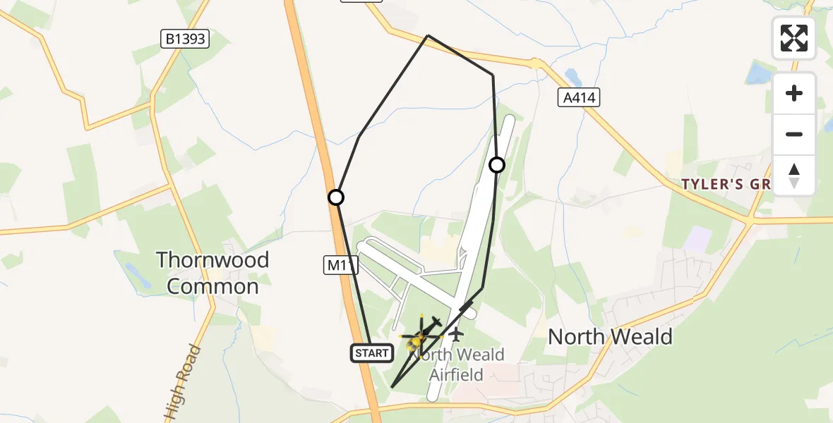 Flight route Police Helicopter North Weald Airfield - North Weald Airfield, 05 October 2026, 17:07