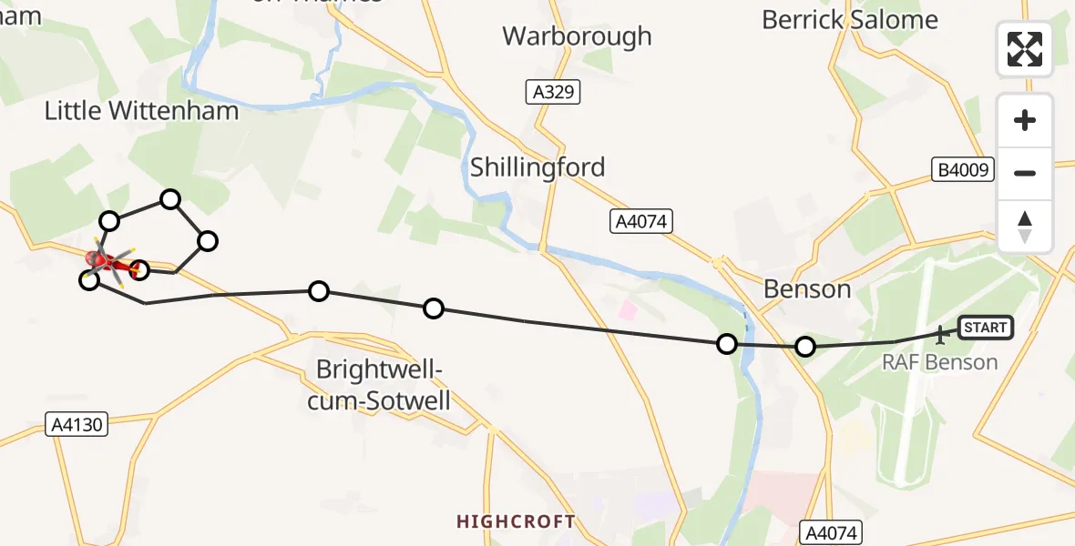 Flight route Air Ambulance Helicopter RAF Benson - Little Wittenham, 05 October 2026, 17:34