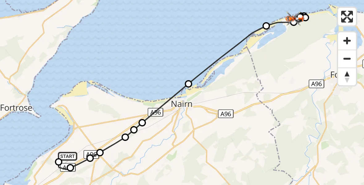 Flight route Coastguard Helicopter Inverness Airport - Buckie Loch, 05 October 2026, 18:19