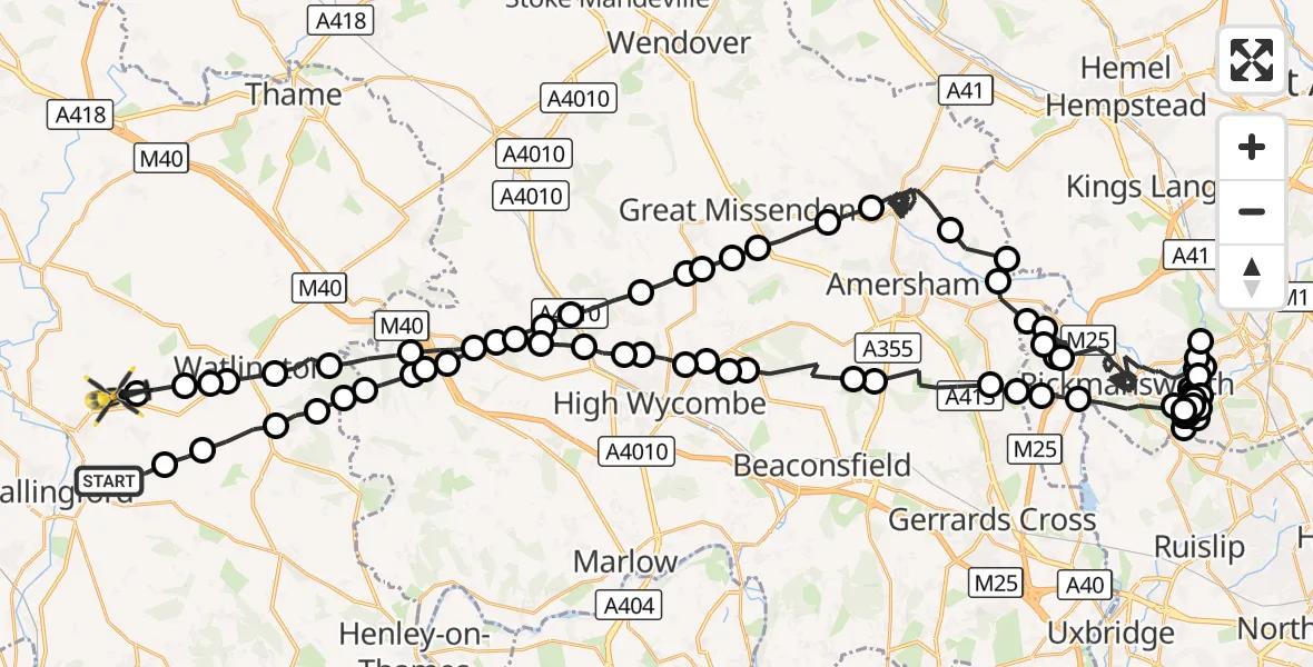Flight route Police Helicopter Benson - Ewelme, 05 October 2026, 19:35