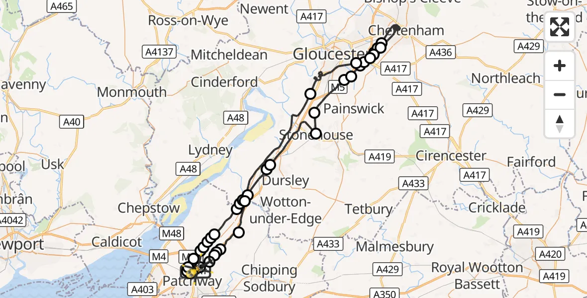 Flight route Police Helicopter Almondsbury Helicopter Base - Almondsbury Helicopter Base, 05 October 2026, 19:37