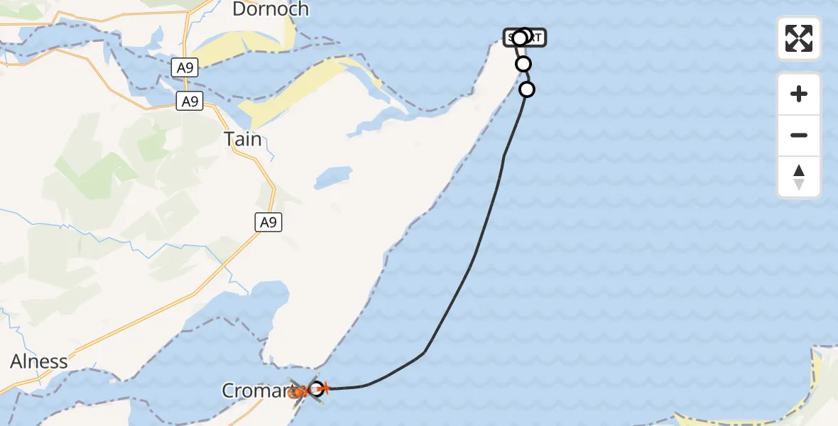 Flight route Coastguard Helicopter Highland - Cromarty, 05 October 2026, 19:42