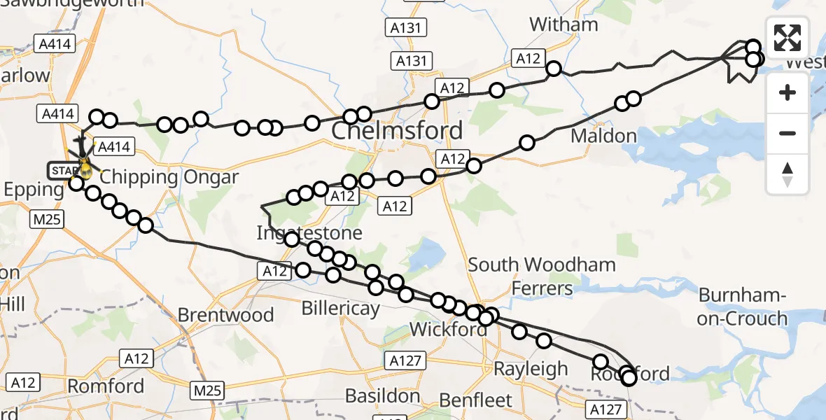 Flight route Police Helicopter North Weald Airfield - North Weald Airfield, 05 October 2026, 20:03