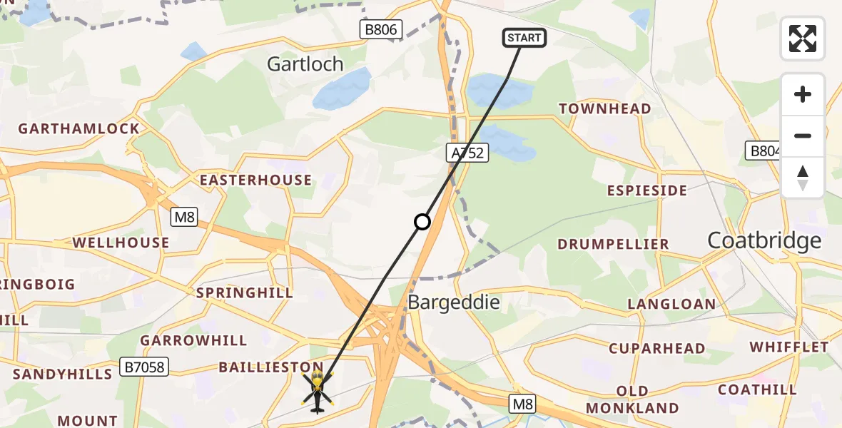 Flight route Police Helicopter Gartcosh - Glasgow, 05 October 2026, 20:59