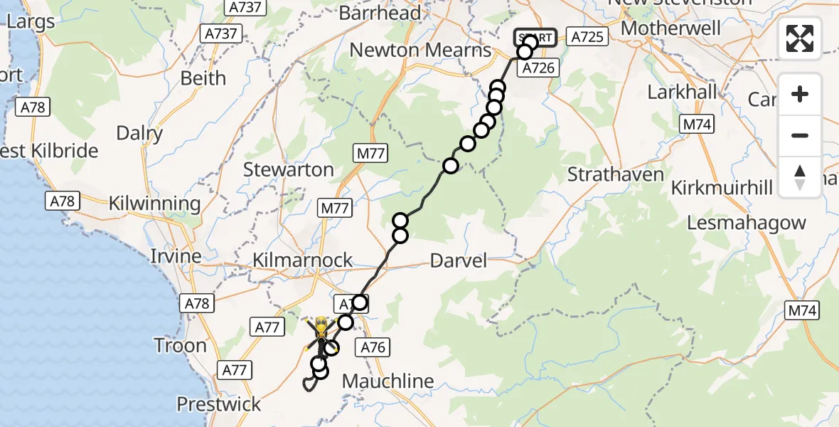 Flight route Police Helicopter East Kilbride - Craigie, 05 October 2026, 21:03