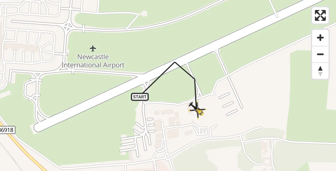 Flight route Police Helicopter Newcastle International Airport - Newcastle International Airport, 05 October 2026, 22:46