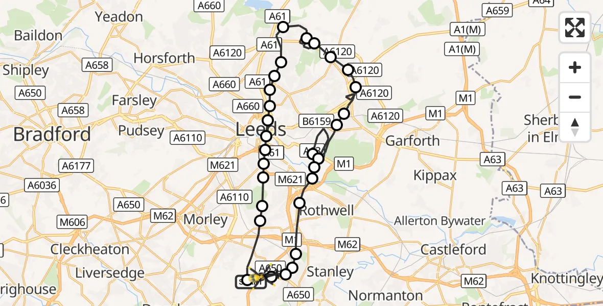 Flight route Police Helicopter East Ardsley - East Ardsley, 05 October 2026, 23:26