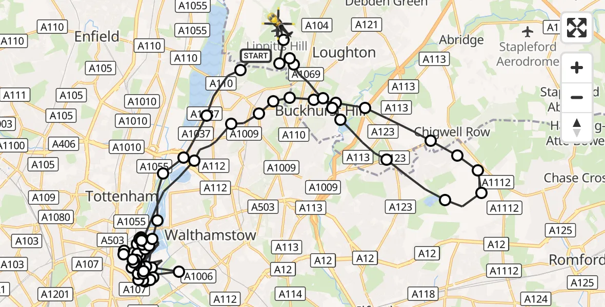 Flight route Police Helicopter Sewardstonebury - Sewardstonebury, 05 October 2026, 23:55