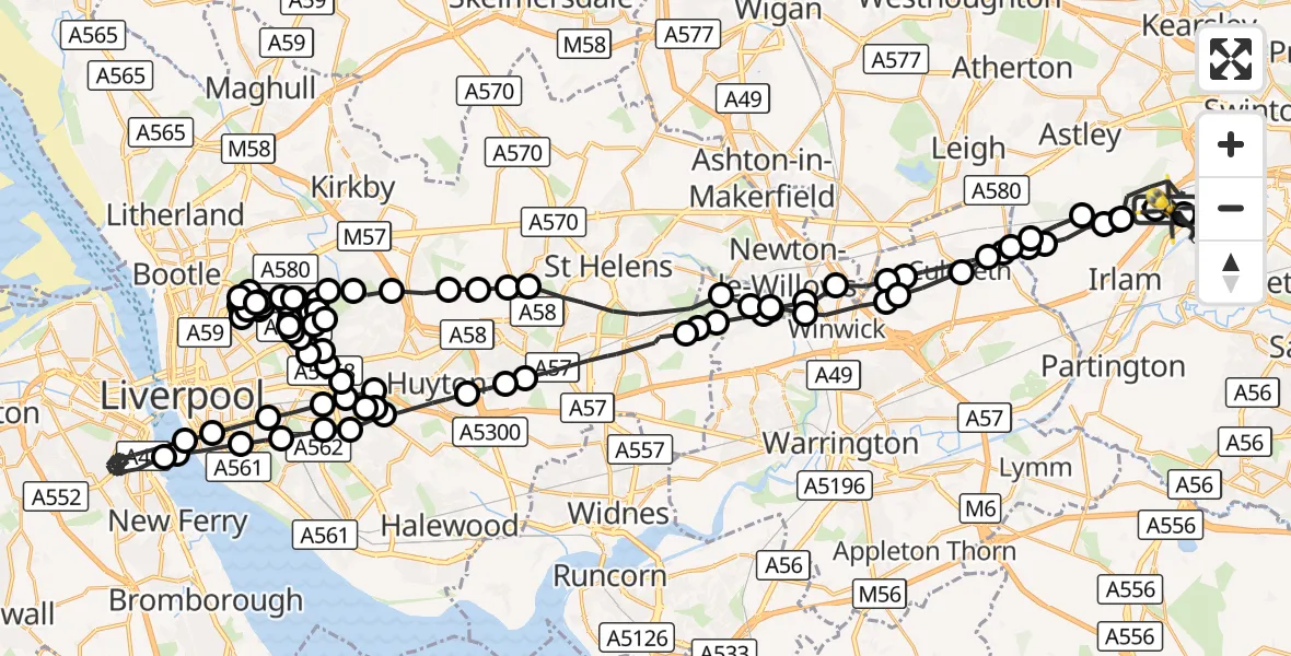 Flight route Police Helicopter Manchester Barton Aerodrome - Manchester Barton Aerodrome, 06 October 2026, 00:22