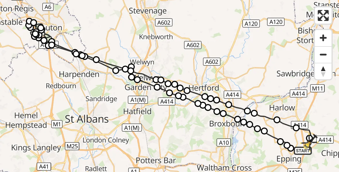 Flight route Police Helicopter North Weald Bassett - North Weald Airfield, 06 October 2026, 01:00