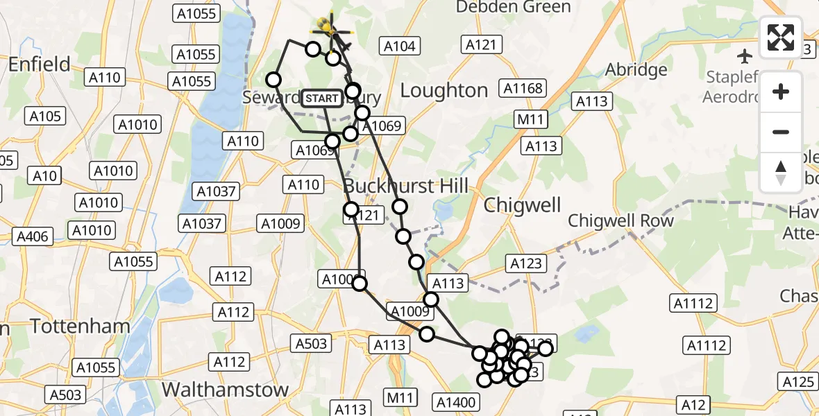 Flight route Police Helicopter Sewardstonebury - Sewardstonebury, 06 October 2026, 01:07
