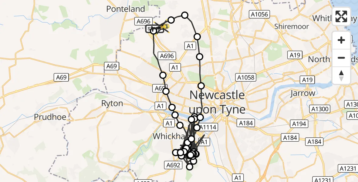 Flight route Police Helicopter Newcastle International Airport - Newcastle International Airport, 06 October 2026, 02:26