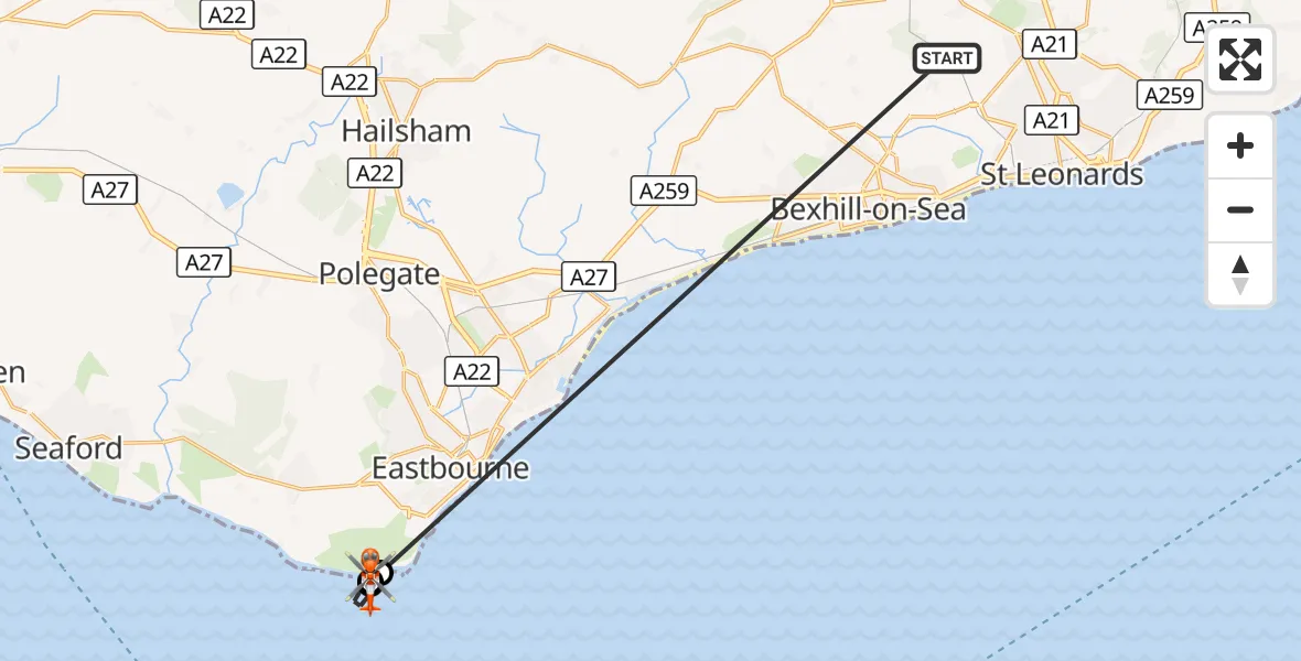 Flight route Coastguard Helicopter Crowhurst - Eastbourne, 06 October 2026, 05:30