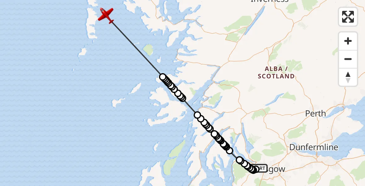 Flight route Air Ambulance Aircraft Glasgow Airport - Inner Seas, 06 October 2026, 08:05