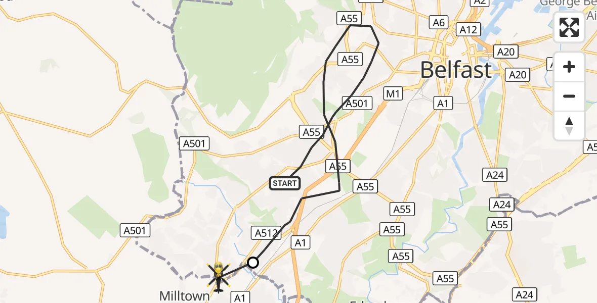 Flight route Police Helicopter Belfast City District - Belfast City District, 06 October 2026, 09:06