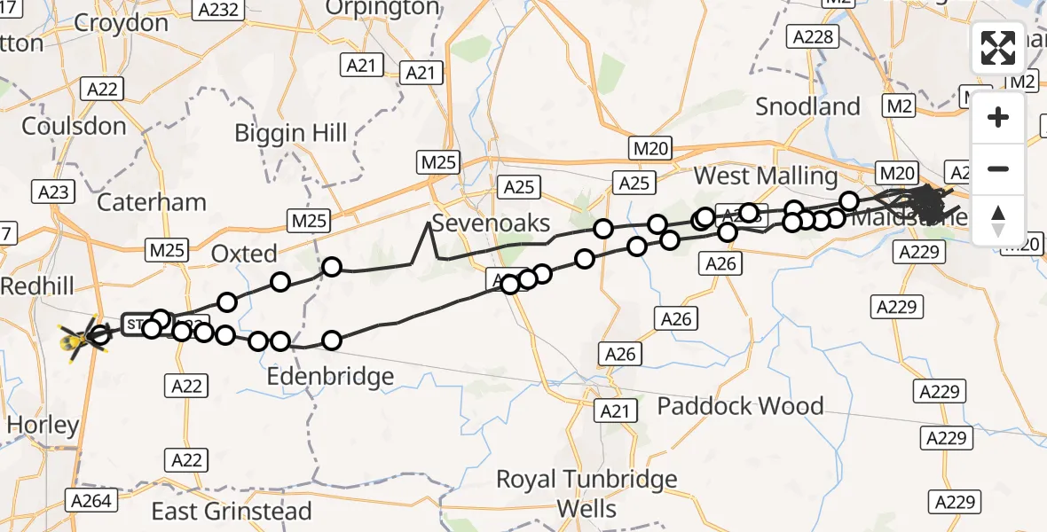 Flight route Police Helicopter Tandridge - South Nutfield, 06 October 2026, 09:12