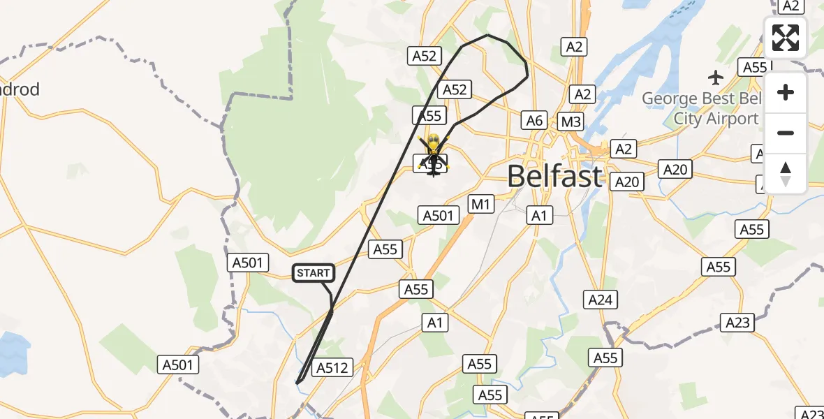 Flight route Police Helicopter Belfast City District - Belfast City District, 06 October 2026, 09:14