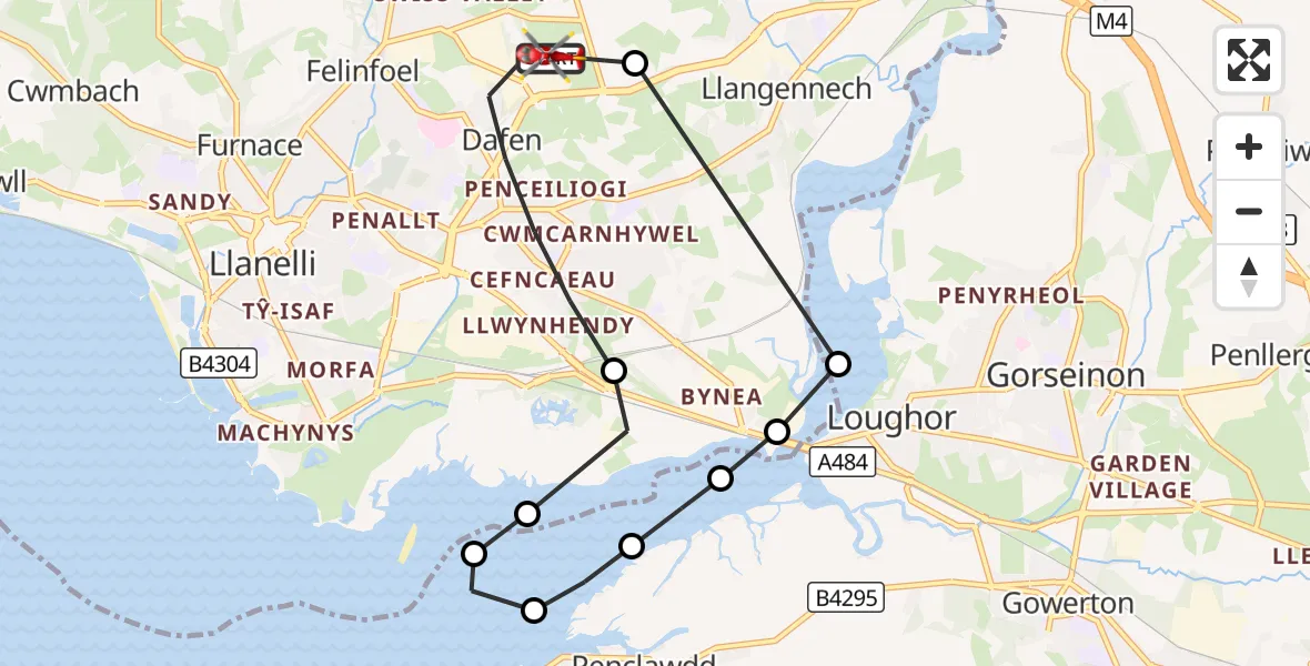 Flight route Air Ambulance Helicopter Dafen - Dafen, 06 October 2026, 09:48
