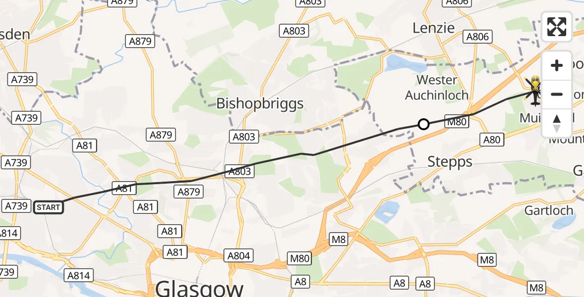 Flight route Police Helicopter Glasgow - Muirhead, 06 October 2026, 10:13
