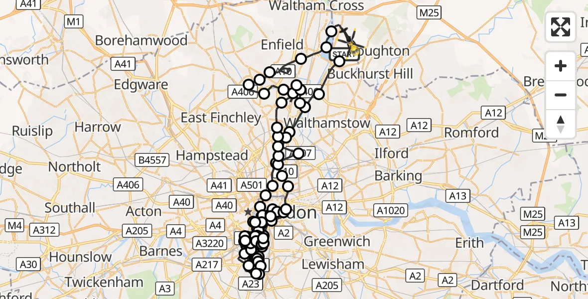 Flight route Police Helicopter Sewardstonebury - Epping Forest, 06 October 2026, 10:33
