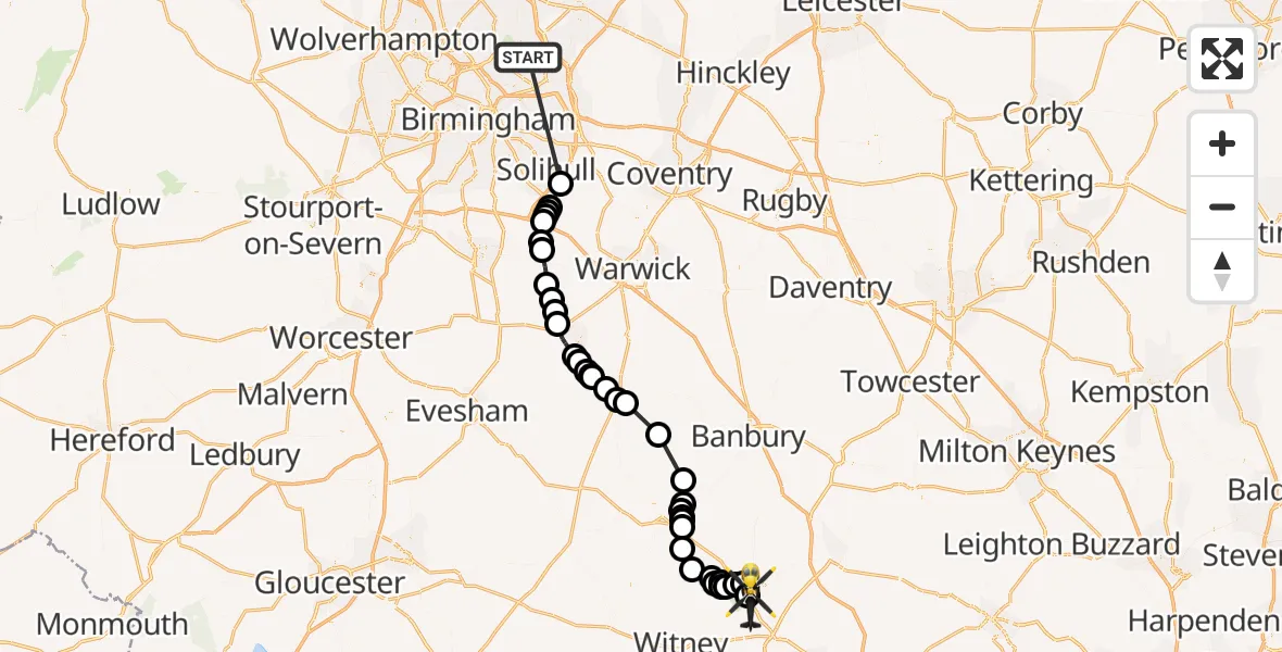Flight route Police Helicopter Sutton Coldfield - Cherwell, 06 October 2026, 10:37