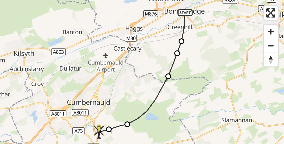 Flight route Police Helicopter Bonnybridge - Luggiebank, 06 October 2026, 10:45