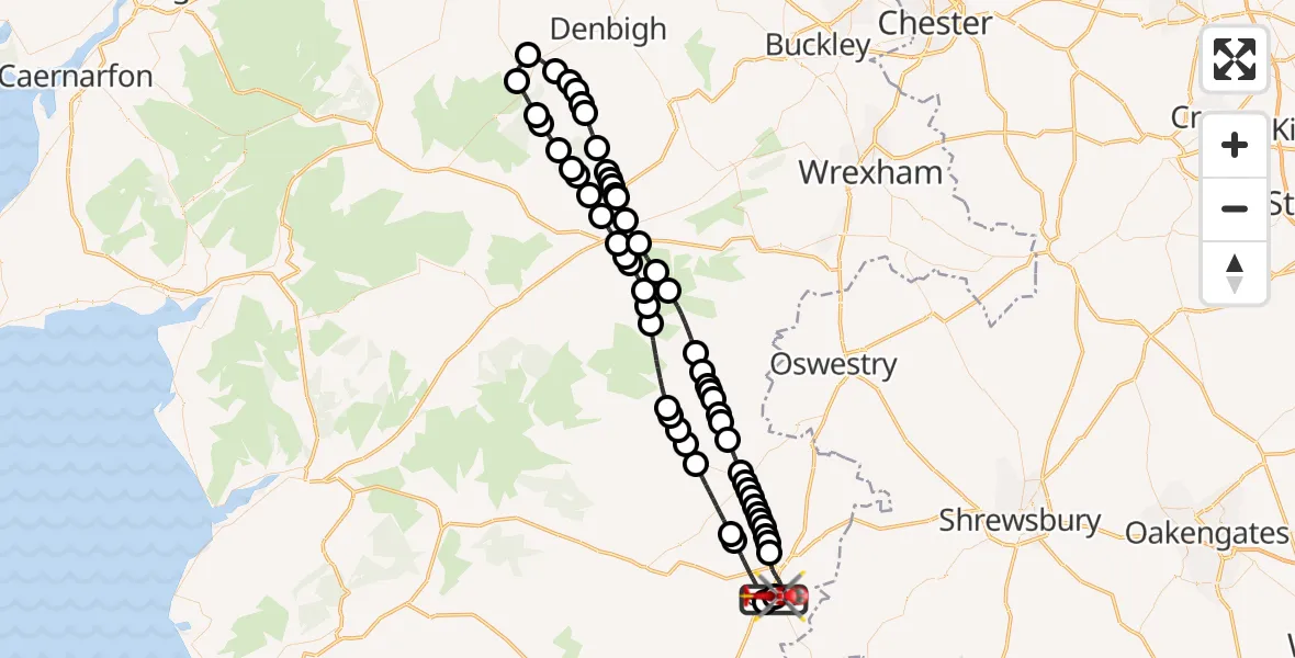 Flight route Air Ambulance Helicopter Welshpool Airport - Welshpool Airport, 06 October 2026, 10:56