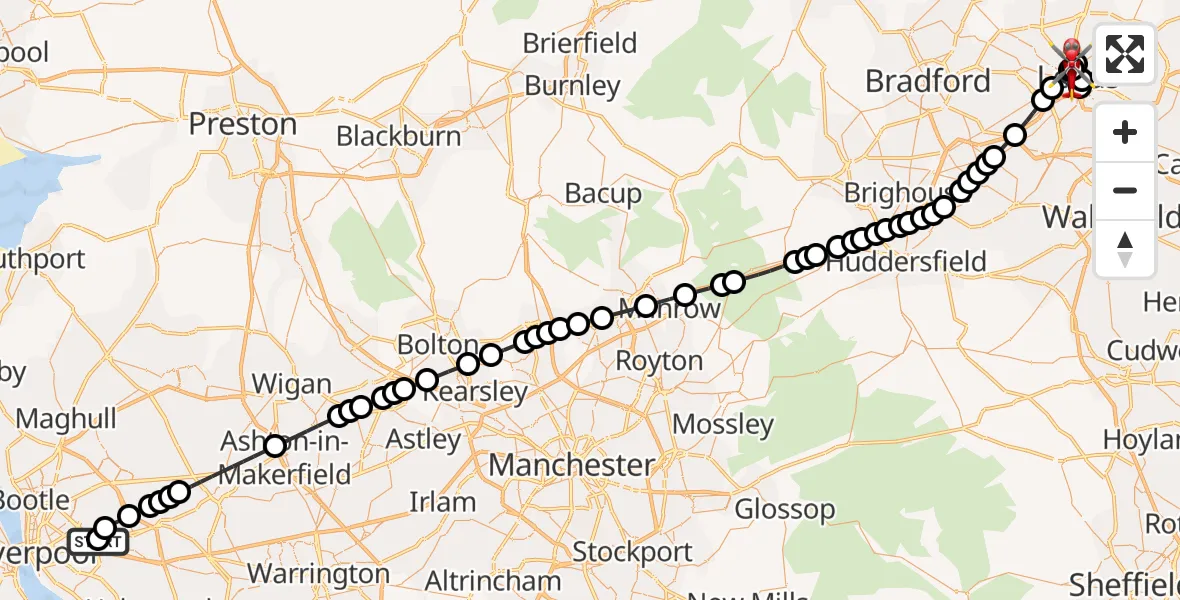 Flight route Air Ambulance Helicopter Knotty Ash - Hyde Park, 06 October 2026, 11:13